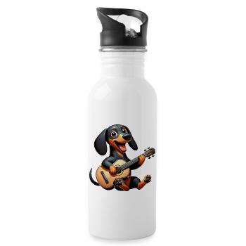 Dackel Gitarrist Musik Hund Gitarre - Trinkflasche mit integriertem Trinkhalm - Weiß - Rechts
