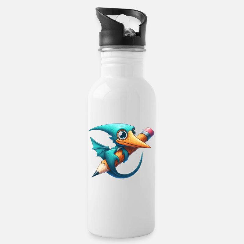 Pterodaktylus Bleistift Kawaii Flugsaurier Dino - Trinkflasche mit integriertem Trinkhalm - Weiß