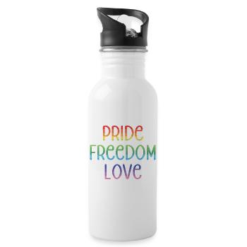 LGBT Pride Month - Frieden. Freiheit. Liebe. - Trinkflasche mit integriertem Trinkhalm - Weiß - Rechts