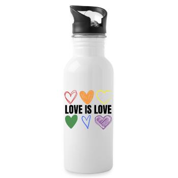 PRIDE Love is love black - Trinkflasche mit integriertem Trinkhalm - Weiß - Rechts