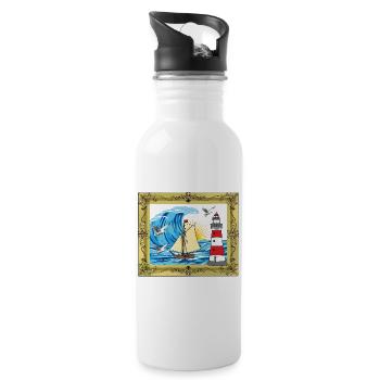 Sea Ship Maritime Seafarers Sailors Lighthouse - Water bottle with straw - white - Right