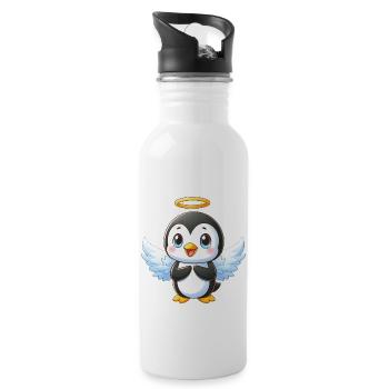 Süßer Pinguin Cartoon mit Flügeln und - Trinkflasche mit integriertem Trinkhalm - Weiß - Rechts