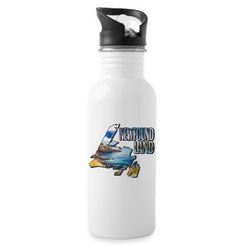 Aquarell Landkarte Neufundland - Trinkflasche mit integriertem Trinkhalm - Weiß - Rechts