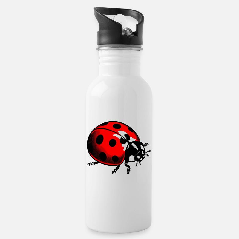 Marienkäfer - Trinkflasche mit integriertem Trinkhalm - Weiß