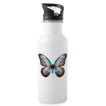 Schmetterling - Trinkflasche mit integriertem Trinkhalm - Weiß - Rechts