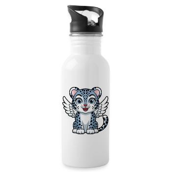Blaue Tigerkatze mit Engelsflügeln Traumhaft - Trinkflasche mit integriertem Trinkhalm - Weiß - Rechts