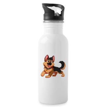 Deutscher Schäferhund 2 - Trinkflasche mit integriertem Trinkhalm - Weiß - Rechts