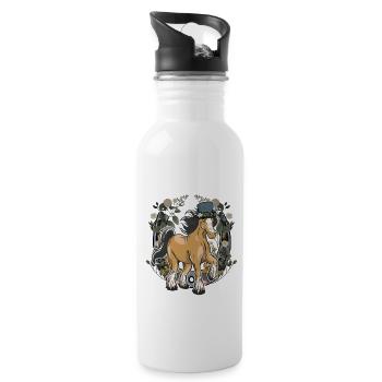 Mountains Horse Horses Alps Tyrol Tyrolean Horseshoes - Water bottle with straw - white - Right