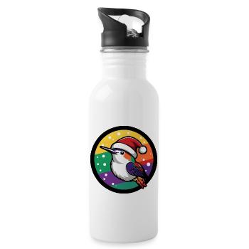 Colibri oiseau animal de Noël - Gourde avec paille intégrée - blanc - Droite