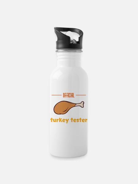Turkey Tester - Water bottle with straw - white