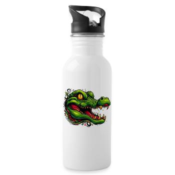 Alligator Crocodile - Water bottle with straw - white - Right
