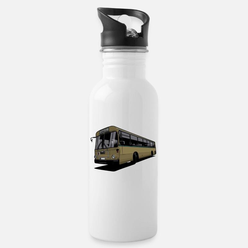 Oldtimer Bus // Illustration - Trinkflasche mit integriertem Trinkhalm - Weiß