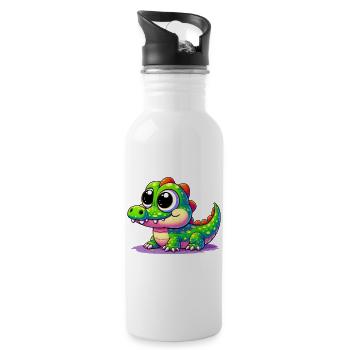 Alligator Crocodile - Water bottle with straw - white - Right