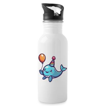 Whale Birthday Comic Cute - Water bottle with straw - white - Right