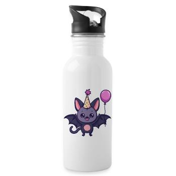 Fledermaus Geburtstag Comic Niedlich - Trinkflasche mit integriertem Trinkhalm - Weiß - Rechts