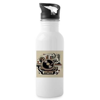 Retro turntables – music in vintage style - Water bottle with straw - white - Right