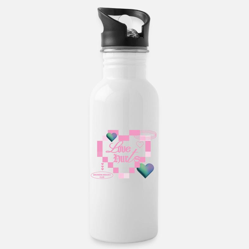 Liebe tut weh - Trinkflasche mit integriertem Trinkhalm - Weiß