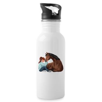 Mädchen mit Pferd – Freundschaftsillustration - Trinkflasche mit integriertem Trinkhalm - Weiß - Rechts