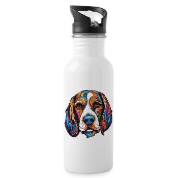 Portrait de chien beagle - Gourde avec paille intégrée - blanc - Droite