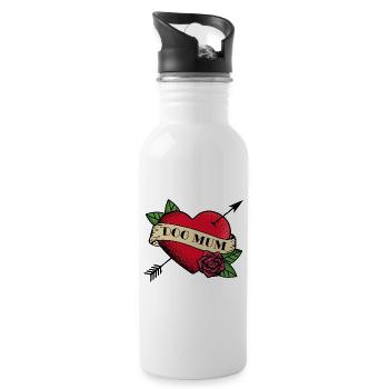 Heart Tattoo Dog Mum - Water bottle with straw - white - Right