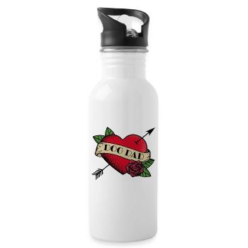 Heart Tattoo Dog Dad - Water bottle with straw - white - Right