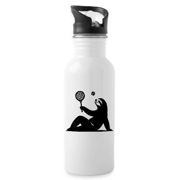 Sloth Tennis Tennis Player Ball Horn Silhouette - Water bottle with straw - white - Right