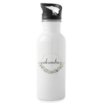 Alexandra! Floral wreath, customisable - Water bottle with straw - white - Right