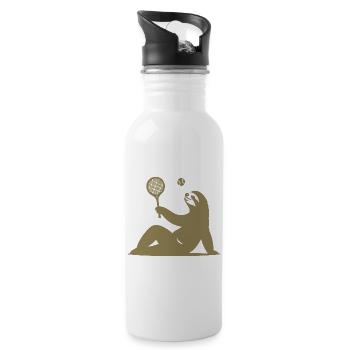 Faultier Tennis Tennisspieler Ball Horn Silhouette - Trinkflasche mit integriertem Trinkhalm - Weiß - Rechts