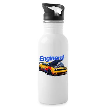 Muscle-Car wird von Mechaniker bearbeitet - Trinkflasche mit integriertem Trinkhalm - Weiß - Rechts