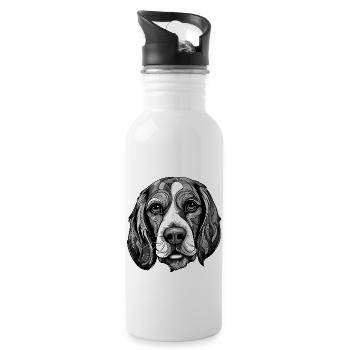 Beagle Hund Portrait - Trinkflasche mit integriertem Trinkhalm - Weiß - Rechts