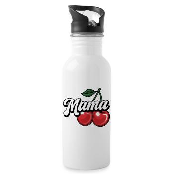 Mama Kirsche – Süßes & Stylisches Mama-Design - Trinkflasche mit integriertem Trinkhalm - Weiß - Rechts