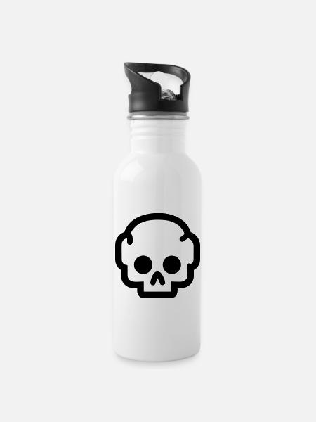 Schädel - Trinkflasche mit integriertem Trinkhalm - Weiß