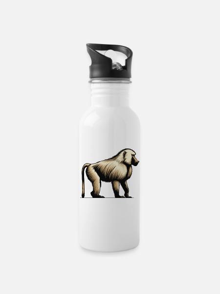Pavian - Trinkflasche mit integriertem Trinkhalm - Weiß