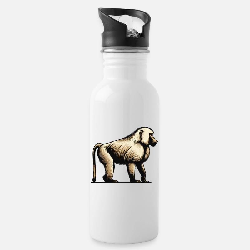 Pavian - Trinkflasche mit integriertem Trinkhalm - Weiß