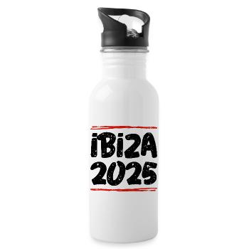Ibiza 2025 Spruch - Trinkflasche mit integriertem Trinkhalm - Weiß - Rechts