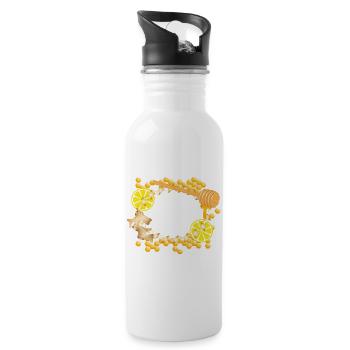 Ingwer-Zitrone-Honig-Rahmen – Wohlfühlmotiv - Trinkflasche mit integriertem Trinkhalm - Weiß - Rechts