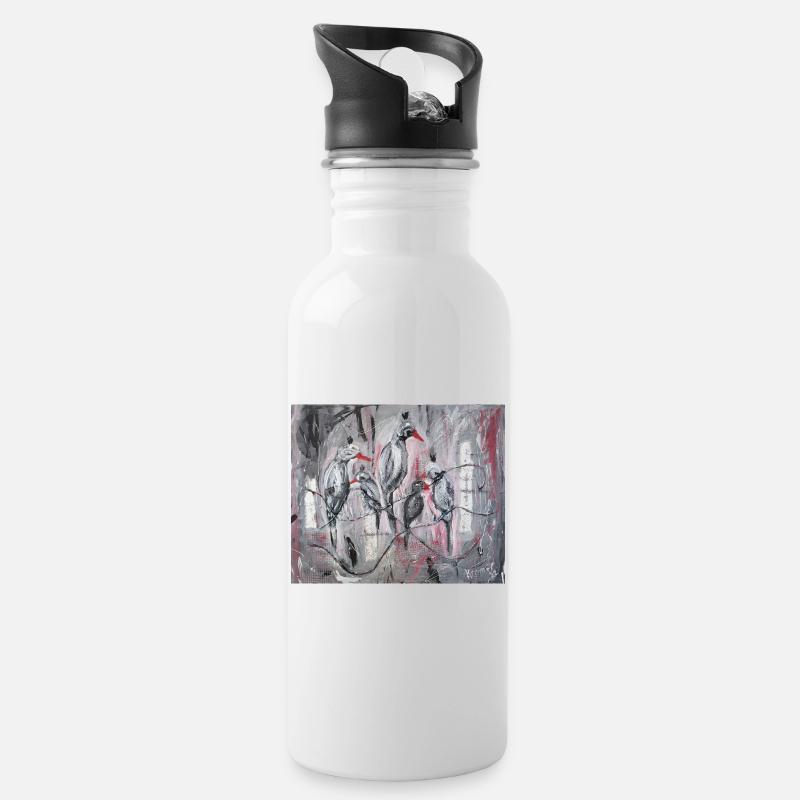 Abstrakte Stare Vogelgruppe Kunstdruck - Trinkflasche mit integriertem Trinkhalm - Weiß