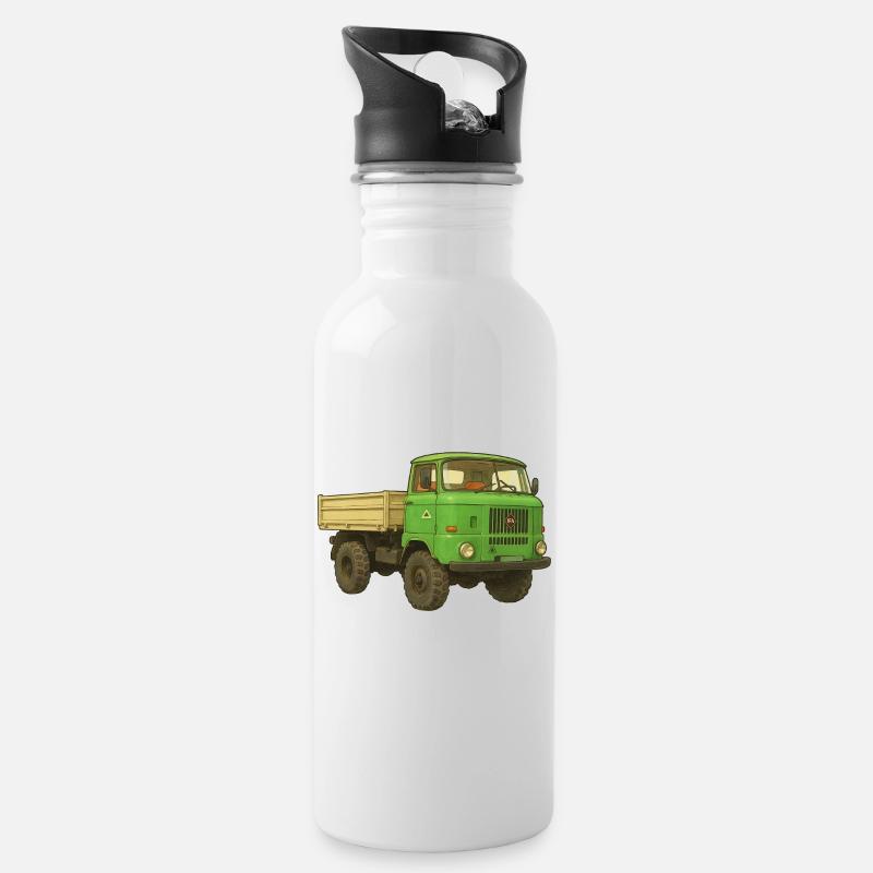 W50 DDR LKW - Trinkflasche mit integriertem Trinkhalm - Weiß