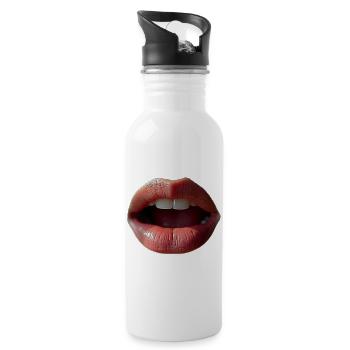Close Lips: Kiss Motif - Water bottle with straw - white - Right