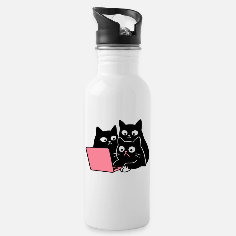 Cute Catcontent - Trinkflasche mit integriertem Trinkhalm - Weiß