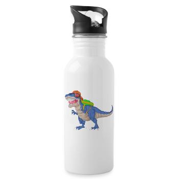 Dinosaure avec sac à dos et lunettes de soleil École - Gourde avec paille intégrée - blanc - Droite