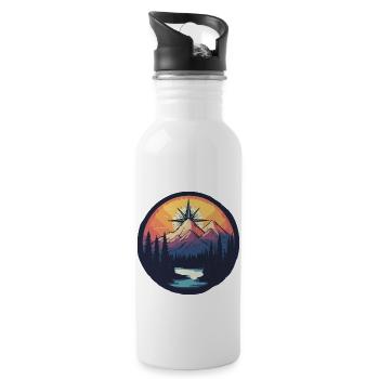 Berge Kompass - Trinkflasche mit integriertem Trinkhalm - Weiß - Rechts