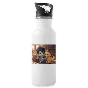 Little Goblin with Dog and Comic Book - Water bottle with straw - white - Right
