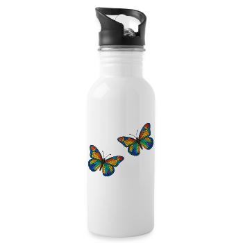 Colorful Mosaic Butterflies Design - Water bottle with straw - white - Right
