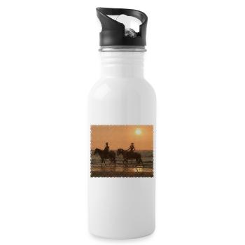 Cavalier au coucher du soleil sur la plage - Gourde avec paille intégrée - blanc - Droite