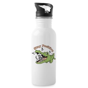 Lebendige Krokodil und Skelett Motiv - Trinkflasche mit integriertem Trinkhalm - Weiß - Rechts