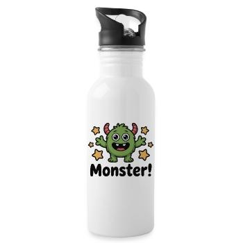 Cute Green Monster with Stars - Water bottle with straw - white - Right