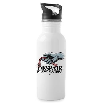 Elastische Hand, die ausgefranstes Seil hält - Trinkflasche mit integriertem Trinkhalm - Weiß - Rechts