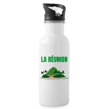 T-shirt île La Réunion tropicale - Gourde avec paille intégrée - blanc - Droite