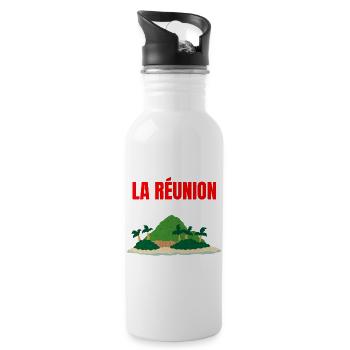 T-shirt île La Réunion tropicale - Gourde avec paille intégrée - blanc - Droite